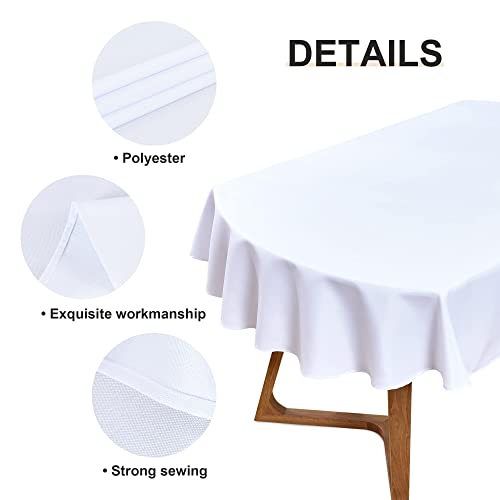 Wolkemer Oval Tablecloth 60 X 120 Inch Washable Fabric Table Cloth Solid White Table Cover For Dining Wedding Party Banquet Tabletop Decoration #TOP4