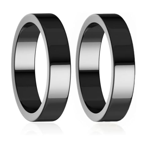Hematite Ring for Women Men, Genuine Magnetic Black Stones Ring for Anxiety Balance Root Chakra，Absorb Negative Energy Jewelry Flat 2 Pack, Size 6-12 (8) Cover