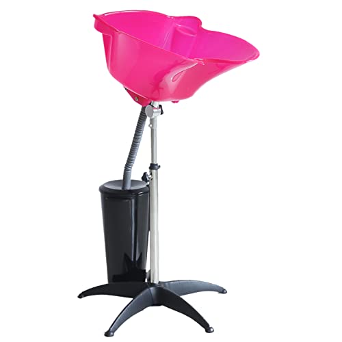 Portable Shampoo Bowl Height & Angle Adjustable Hair Washing Sink with Drain Hose Wash Unit Bowl Standing Salon Deep Shampoo Basin for Salon Spa Hairstylist Home Services (Pink)