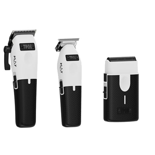 Image of TPOB Play Barber Hair Clippers for Men 7500 RPM with Rubber Grips (White 3 Set)