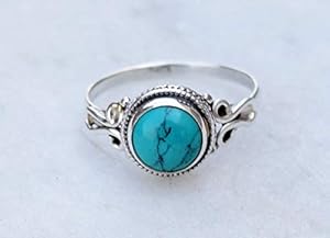 Turquoise Stone Ring, Handmade 925 Sterling Silver Rings for Women Girls, Natural Gemstone Ring US size 5 Solitaire Ring, Round Stone Ring, Minimalist Birthstone Gift Jewelry for her