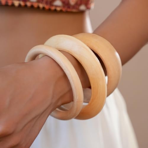 Handmade Chunk Wooden Bangle Bracelets for Women Retro Rivet Big Wide Cuff Stackable Bracelet Set Brown Wood Grain Geometry Statement Bracelet Bohemian Wooden Jewelry2