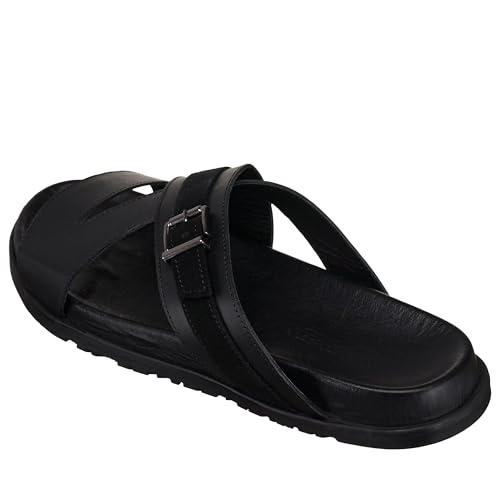 DALGALA Men's Black Calfskin Big Size Wide Fit Handmade Buckle Sandals Summer Shoes2