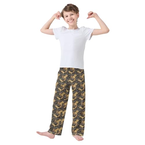 Squirrel Leaf Boys Long Pants Soft Trousers Elastic Waist Kids Lounge Bottoms with Pockets S-XL2