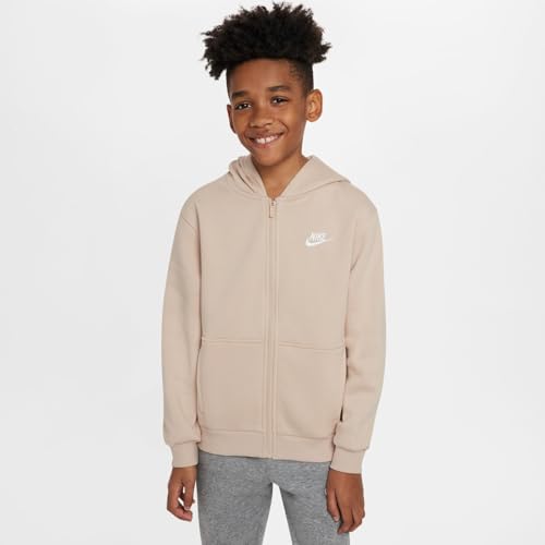Nike Sportswear Club Fleece Big Kids' Full-Zip Hoodie (FD3004-126, Sanddrift/White)2