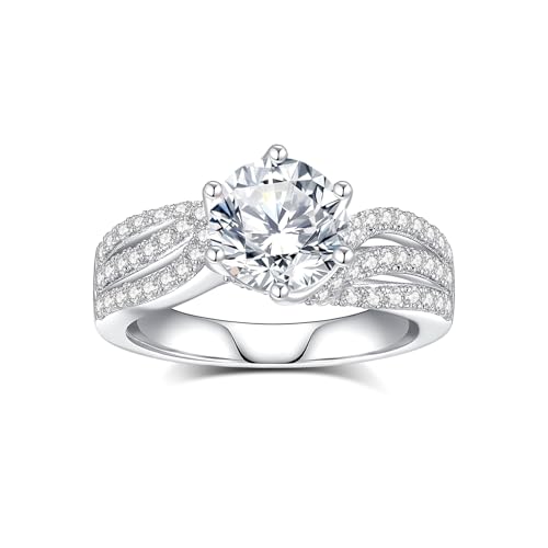 Image of Moissanite Engagement Rings Wedding Ring D Color VVS1 Round Cut S925 Sterling Silver Plated 18K White Gold Promise Rings for Women