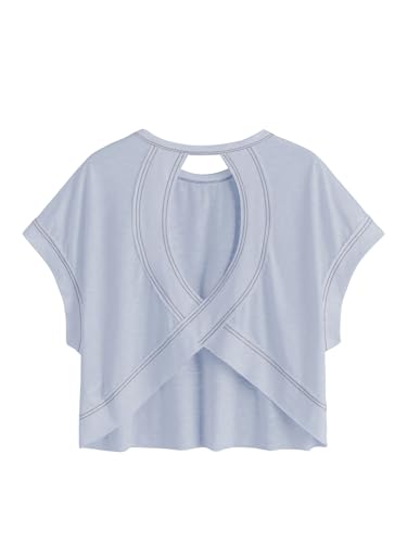 Image of SOLY HUX Women Open Back Tops Workout Backless Tee Casual Athletic Shirts Short Sleeve Oversized Gym T Shirt