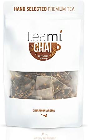 Teami Chai Black Tea Bags - 20 Count - with Cardamom, Ginger, and Cinnamon - Great for Lattes and Smoothies