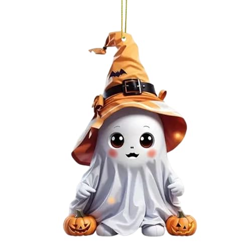 Hitburu Adorno para Espejo Retrovisor De Coche,Adorno Espejo Fantasmas con Calabaza | Pendiente Fantasma Bonito Halloween Acrílico 2D para Bolso Mochila Coche