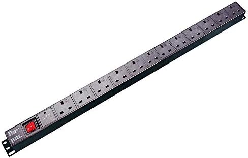 Premium Extension Lead 3M 12 Socket PDU with Switch LED Strong Vertical Rack, Wall,Desk Mountable Power Cable UK Plug 13amp 250v Mains Block Black Cable Wire for Home, Work, Office by RGB Networks Ltd