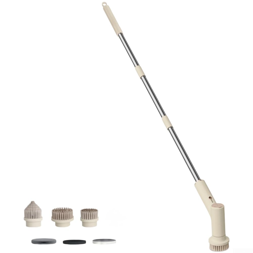 Cepillo de limpieza eléctrico giratorio 7 en 1 inalámbrico con mango extensible para baño, lechada, ducha, pared, suelo, cocina, bañera, impermeable, para herramientas eléctricas, acero inoxidable