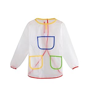 WUSHUN Schort voor kinderen, knutselittel, kinderschort, kunstschilderij, waterdichte schort met mouwen, koken, bakken…