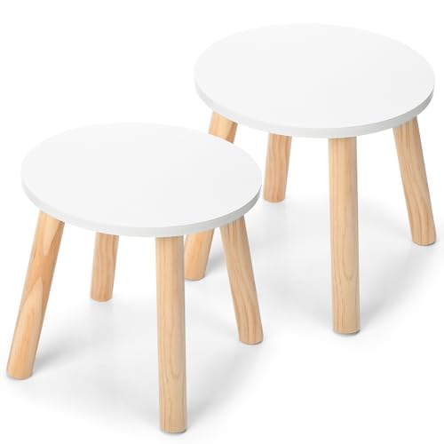 Wenqik 2 Wooden Step Stool for Kids 10.3 Inch 4 Legged Small Wooden Step Stool Solid Hard Sturdy Chair for Bedroom Furniture