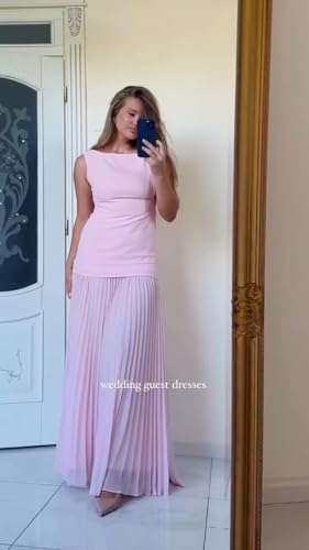 Fivsole Pleated Bridesmaid Dresses for Women Long Boat Neck Formal Wedding Guest Party Dress2
