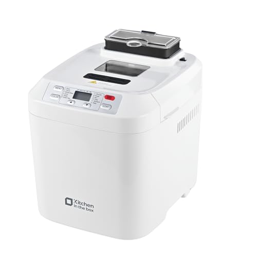 Kitchen in the box Brotbackautomat mit 12-in-1 Programmen, 2 Brotgrößen, 900g, Brotbackmaschine mit 13h Timer, Zutatenspender & Antihaft-Backform, Weiß