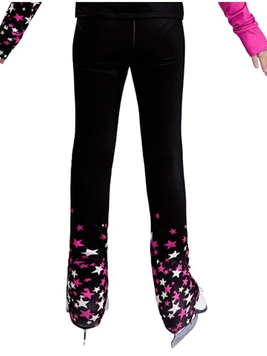YiZYiF Kids Girls Color Block Star Printed Figure Skating Pants Fleece-Lined Ice Skating Leggings Training Pants2
