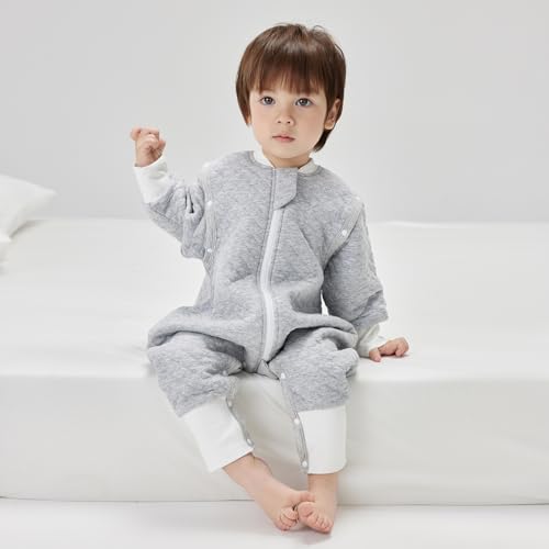 Image of Duomiaomiao All Seasons Toddler Sleep Sack with Feet 6M-12M, Lightweight & Breathable 1.0 TOG Long Sleeved Quilted Baby Wearable Blanket for Early Walkers