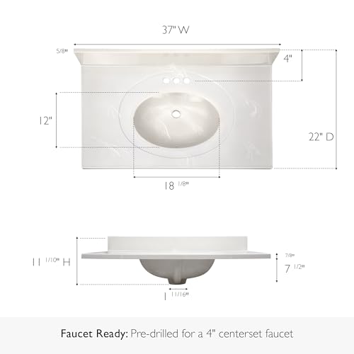 Image of Design House Cultured Marble Vanity Top, Ivory Swirl, 37 in W x 22 in D, Integrated 4 in Centerset Oval Sink & Backsplash, 586339