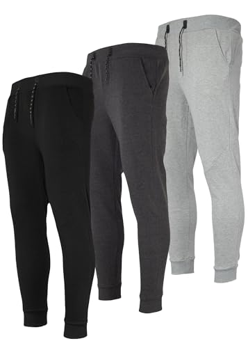 3 Pack Men's Joggers with Pockets – Fleece Mens Sweatpants with Zipper, Gym Joggers Men, Workout Sweat Pants