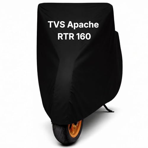 Image of Bike Body Cover for TVS Apache RTR 160 Waterproof & Dustproof Scooter Cover UV Resistant, Heat Resistant & All Weather Protection Heavy Duty Triple Stitched Two Wheeler Cover (Black)