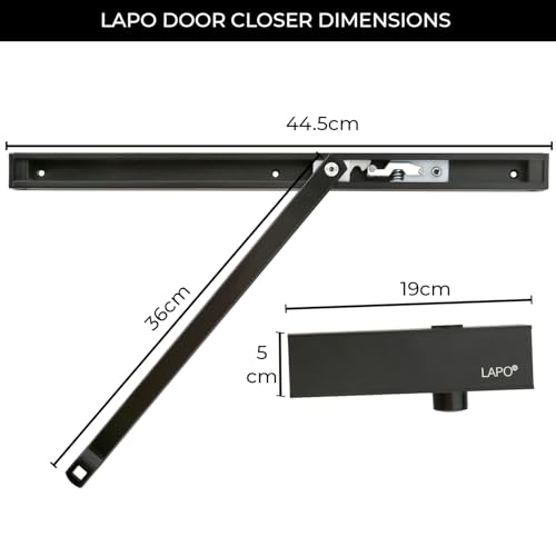 Image of LAPO Door Closer for Office and Residential Use | Aluminium Construction | Double Speed Hydraulic System | Pelmet Arm Type | Suitable for Doors Up to 100 Kg| ISO 9001 Certified | Black Finish