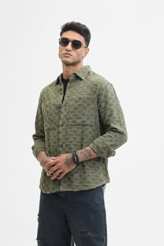 Image of SNITCH Olive Textured Overshirt