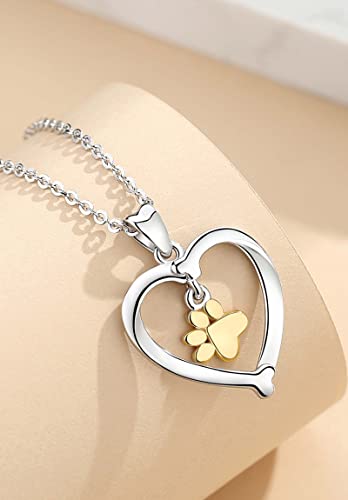 INFUSEU Kette Hundepfote Silber 925, Herz Halskette Tier Schmuck Golden Anhänger Tierliebhaber Hundehalskette Schwester Geschenk 10 Jahre