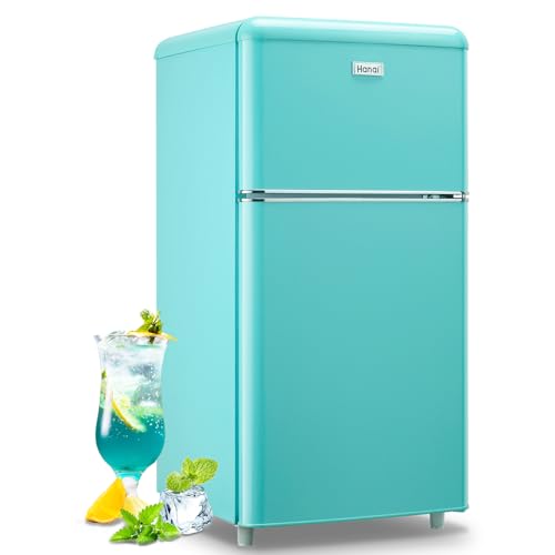 WANAI Small Refrigerator with Freezer 3.5 Cu.Ft Mini Fridge for Bedroom Dual Door Adjustable Shelves Dorm Refrigerator Suitable for Home Garage Office College Cream White