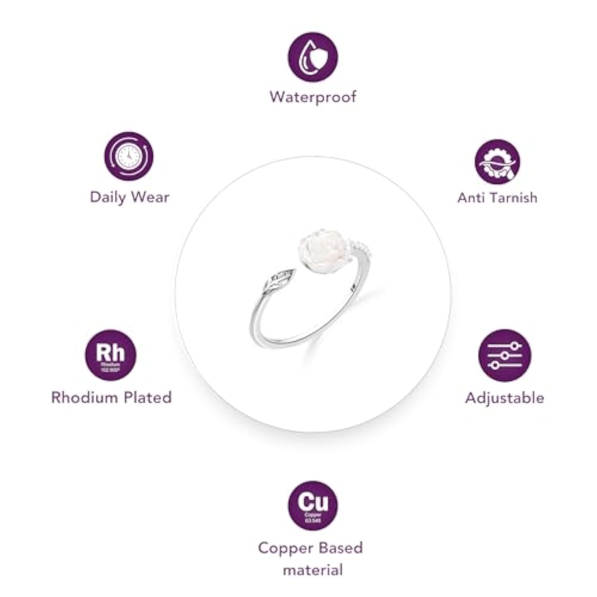Women's Modern Adjustable Finger Ring, Rhodium Plated
