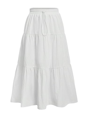 Verdusa Women's Y2k Skirt Drawstring Waist Ruffle Flowy A Line Tiered Midi Skirt