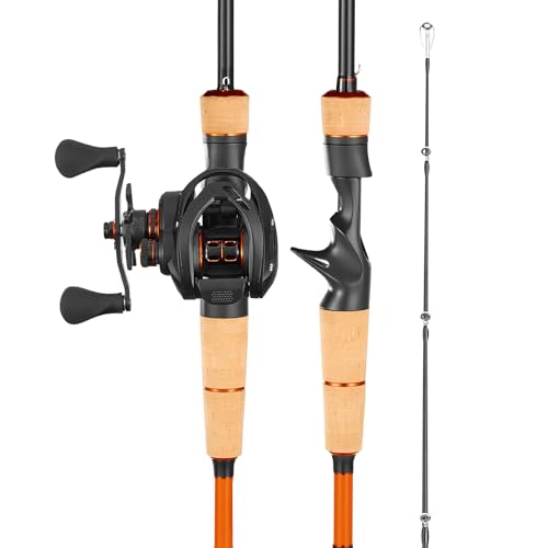 VEVOR Ensemble Canne et Moulinet Pêche, Fibre de Carbone IM7, Canne à Pêche et Moulinet Combiné avec 6+1 Roulements, Ratio 7,0:1, Modèle Casting Gaucher,...