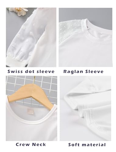 Yekaty Girls Shirts Casual Solid Color Crewneck Blouses Soft Long Sleeve Swiss Dots Chiffon Tops4