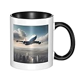 Großer Henkelbecher, zweifarbige Keramiktasse, hohe Höhe, Flugzeug, klassische Tasse, geeignet...