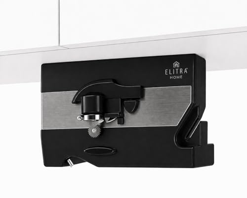 Elitra 3-in-1 Under the Cabinet Electric Can Opener - Smooth Edge Automatic Can & Bottle Opener with Blade Shaper - Space Saving Mounted Kitchen Appliance with Cord Storage (Black)