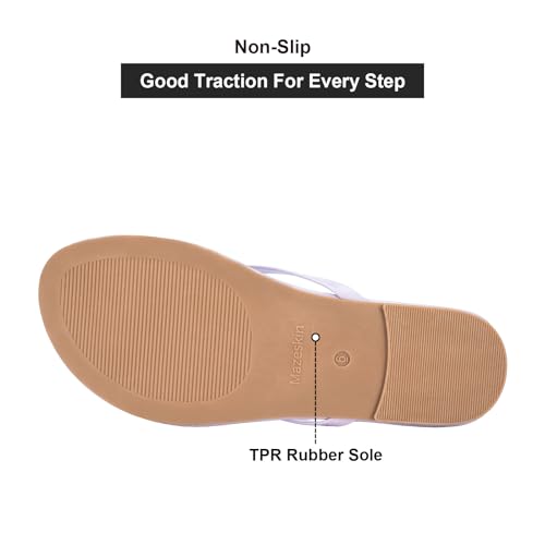 Image of mazeskin Women's Memory Foam Comfortable Flat Thong Sandals Dressy Summer Beach Leather Slide Flip Flops