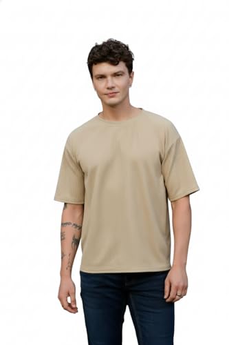 Image of Zilcon Mens Solid Unique Design Tshirt for Men - Round Neck Loose Fit Drop Shoulder Polo Mens T-Shirt