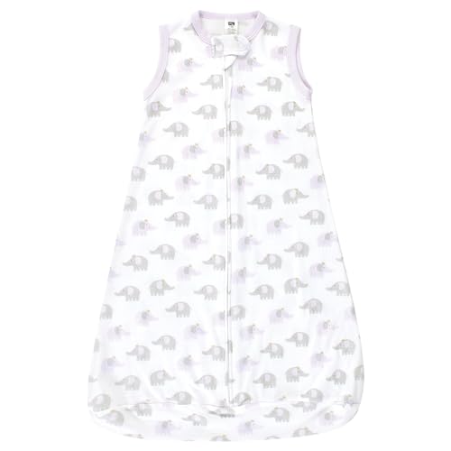 Image of Hudson Baby Unisex Baby Cotton Wearable Sleeping Bag, Sack, Blanket, Lilac Elephants Sleeveless, 3-9 Months