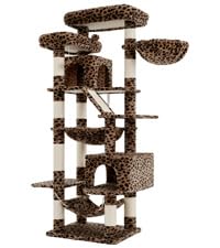 Image of Heybly Cat Tree, 71-Inch-Tall Tower for Indoor Cats with 2 Perches HCT034BW | Large Cat Furniture with 2 Big Condos, 2 Hammocks, Basket, Scratching Pad, Multi-Level Cat Condo, Leopard Print