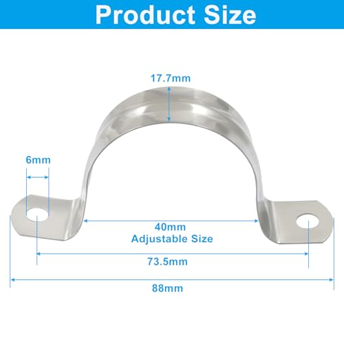 Image of M40 1 1 /2 inch 304 Stainless Steel Rigid Pipe Strap, 30PCS | Heavy Duty U Bracket, Two Hole Cable Clamps, Secure Pipe, Tube & Wire Installation, Corrosion Resistant