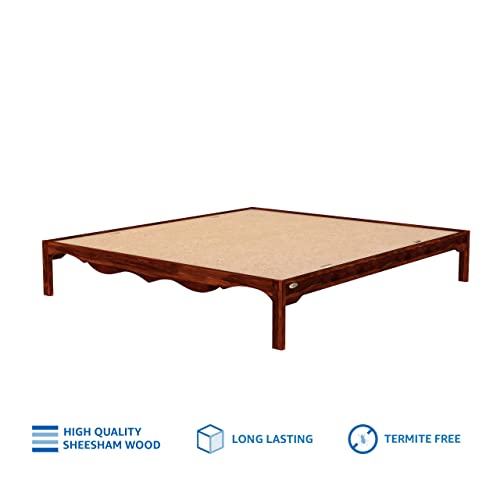 Image of STRATA FURNITURE Solid Sheesham Wood Mehraab King Size Bed Without Storage | Palang Cots Wooden Double Beds | Ideal Furniture for Living Room Bedroom (Honey Finish)