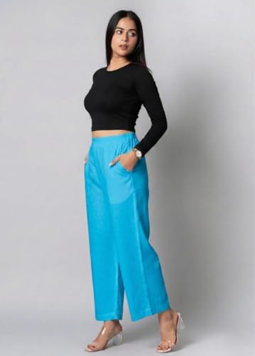 Image of Moirai Pure Cotton Wide Leg Women Trouser Stylish Mid Rise Relaxed Straight Fit Loose Pants Casual Travel Office Formal Wear