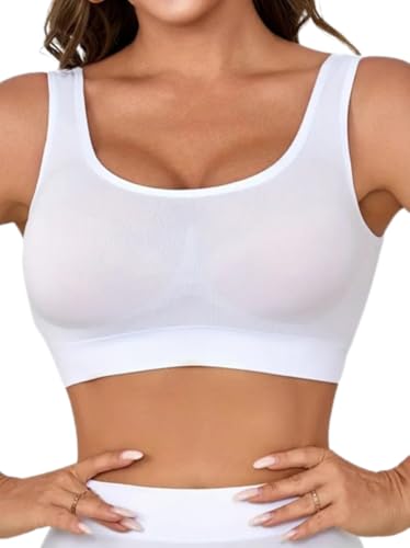 Boolavard New Seamless Sports Style Bra Crop Top Vest Comfort Stretch Bras Shapewear (XXL, White)