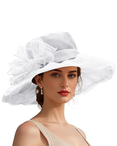 Zando Ken-Tucky Derby Hats for Women 2026 Elegant Tea Party Organza Victorian Church Wedding Hat White Fascinators Hats One Size