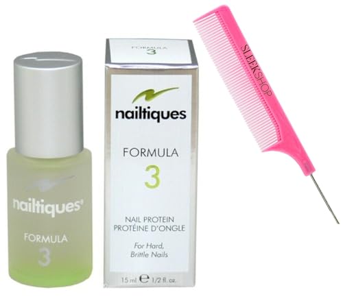 yper N????iltiqu???????? Formula 3 Nail Protein Treatment - Nail Strengthener for Hard, Brittle Nails (w/SIeekshop Pink Comb) (FORMULA 3 (1/2 oz | 0.5 oz)), Clear