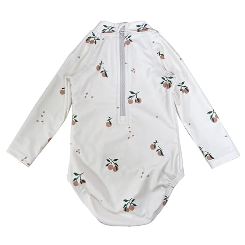 Image of Infant Baby Girls One Piece Swimsuit Long Sleeve Bathing Suit SPF Zipper Rash Guard Pink Cherry Beach Wear with Snaps