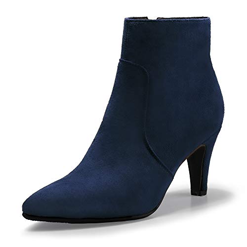 IDIFU Women's High Heel Ankle Bootie Pointed Toe Stiletto Short Boot with Side Zipper(8, Blue Suede)