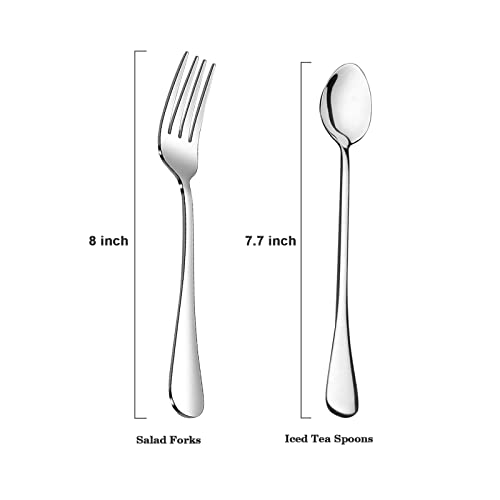 Image of SANTUO Spoons and Forks Set, 6-Piece 8 inch Salad Forks and 6-Piece 7.7 inch Iced Tea Spoons Long Handle Stainless Steel Use for Camping or Afternoon Tea, Mirror Polished & Dishwasher Safe