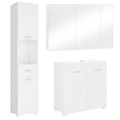 FOREHILL Badezimmermöbel Komplett Set weiß, 3 Teile, großer Spiegelschrank, Waschbeckenunterschrank, Badezimmer Hochschrank FOREHILL Badezimmermöbel Komplett Set weiß, 3 Teile, großer Spiegelschrank, Waschbeckenunterschrank, Badezimmer Hochschrank