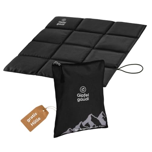 Gipfelgaudi Outdoor Sitzkissen faltbar (Schwarz) inkl. Tasche - Ultraleichtes & faltbares Sitzkissen für Unterwegs - Wetterfeste Sitzunterlage Outdoor
