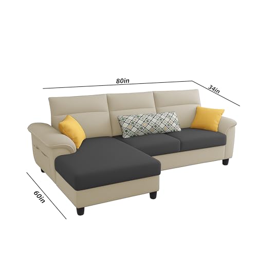 Image of Casaliving Seams LHS 4 Seater L Shape Sofa for Living Room (Cream Black Fabric) Premium Fabric Sofa
